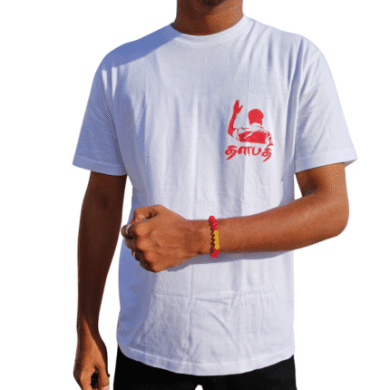 TVK Vijay Party T-Shirt – Thamizhaga Vettri Kazhagam | White Crew Neck | 180 GSM | Men’s Sizes S to XXL
