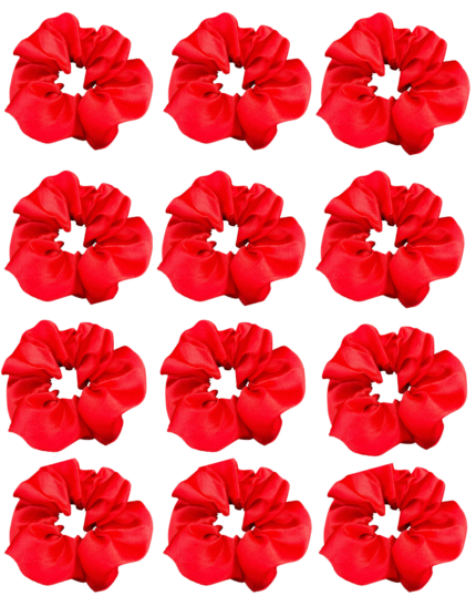Pack of 12 Classic Scrunchies Set | Hair Bands for Women Stylish | Hair Care Gift items for Women | Suitable for All Hair Types |Fabric-Satin Silk| Color-Red