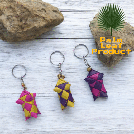 Palm Leaf Key Chain-Traditional Decorative Keychain-Handmade-Non-Toxic Colorful-Pack of 3