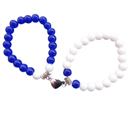 Magnetic Couple Bracelets-Fashion Jewellery-Stretchable Wrist Band Bracelet For Women Men Boys Girls- Lovable Valentine or Friendship Gift | Pack of 1 Set | Design-Magnetic Heart BW